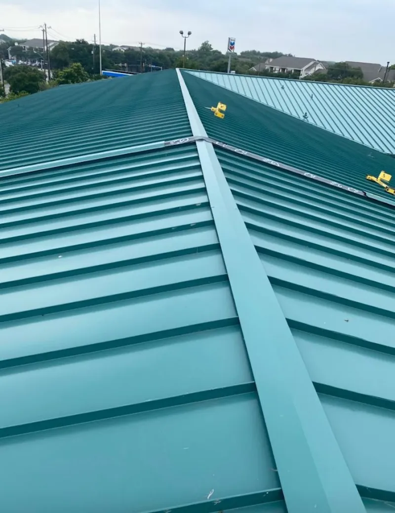 Green commercial metal roof ridge and valley for Metal Roof Repair in Philadelphia